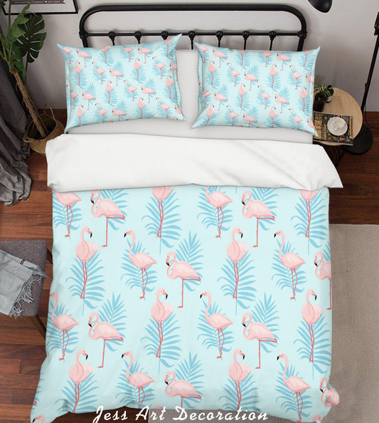 3D Cartoon Flamingo Leaf Quilt Cover Set Bedding Set Pillowcases 75