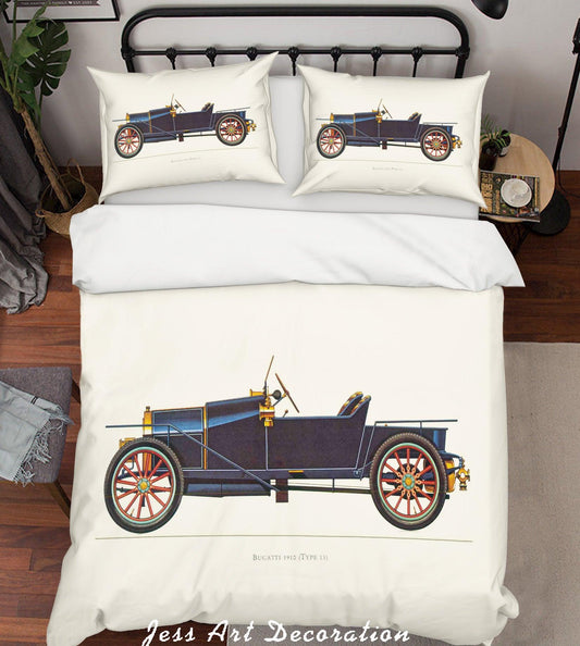 3D Black Retro Classic Cars Quilt Cover Set Bedding Set Pillowcases 05