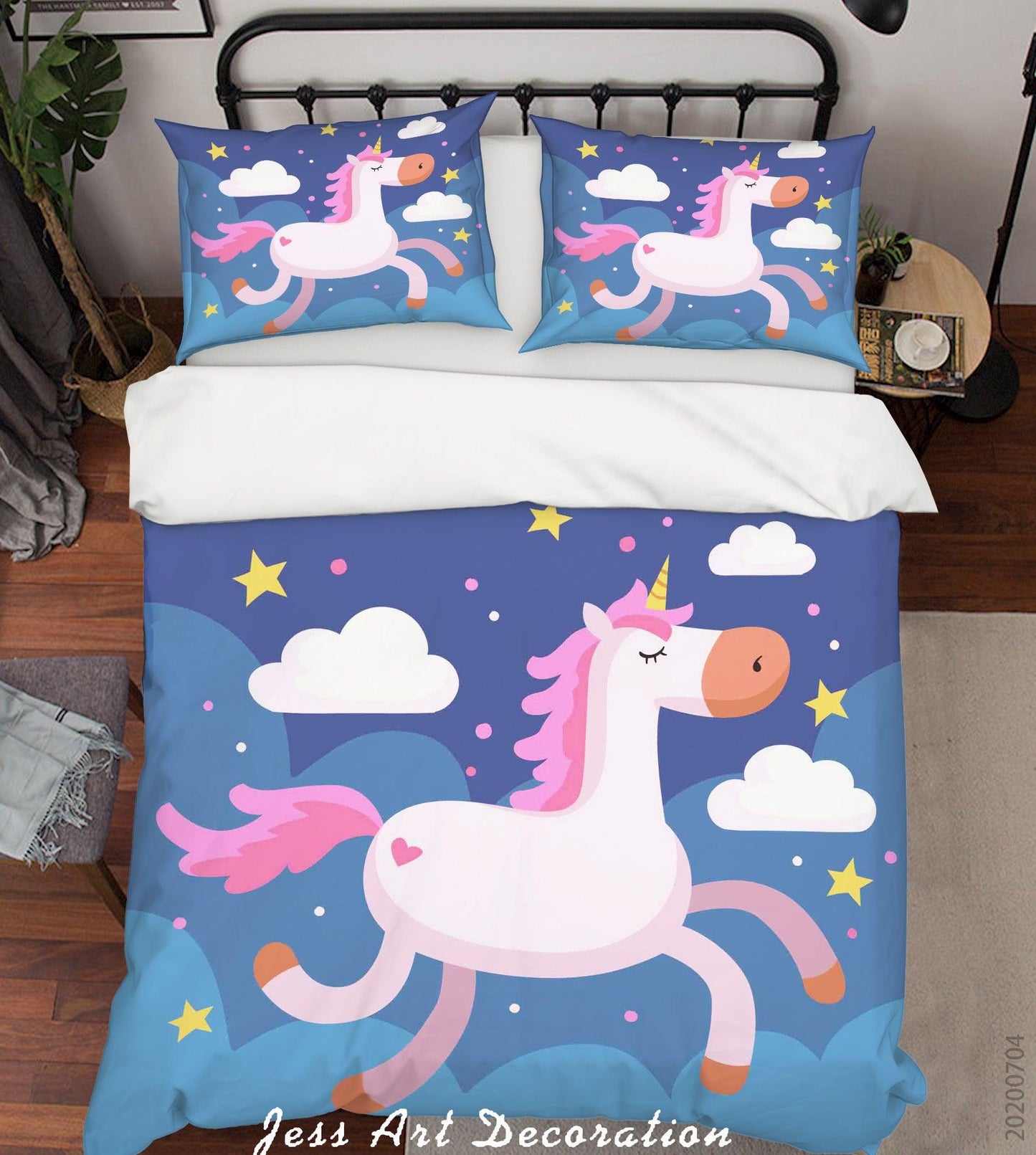 3D Blue Unicorn Quilt Cover Set Bedding Set Duvet Cover Pillowcases SF184