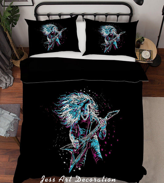 3D Black Guitarist Quilt Cover Set Bedding Set Pillowcases 23