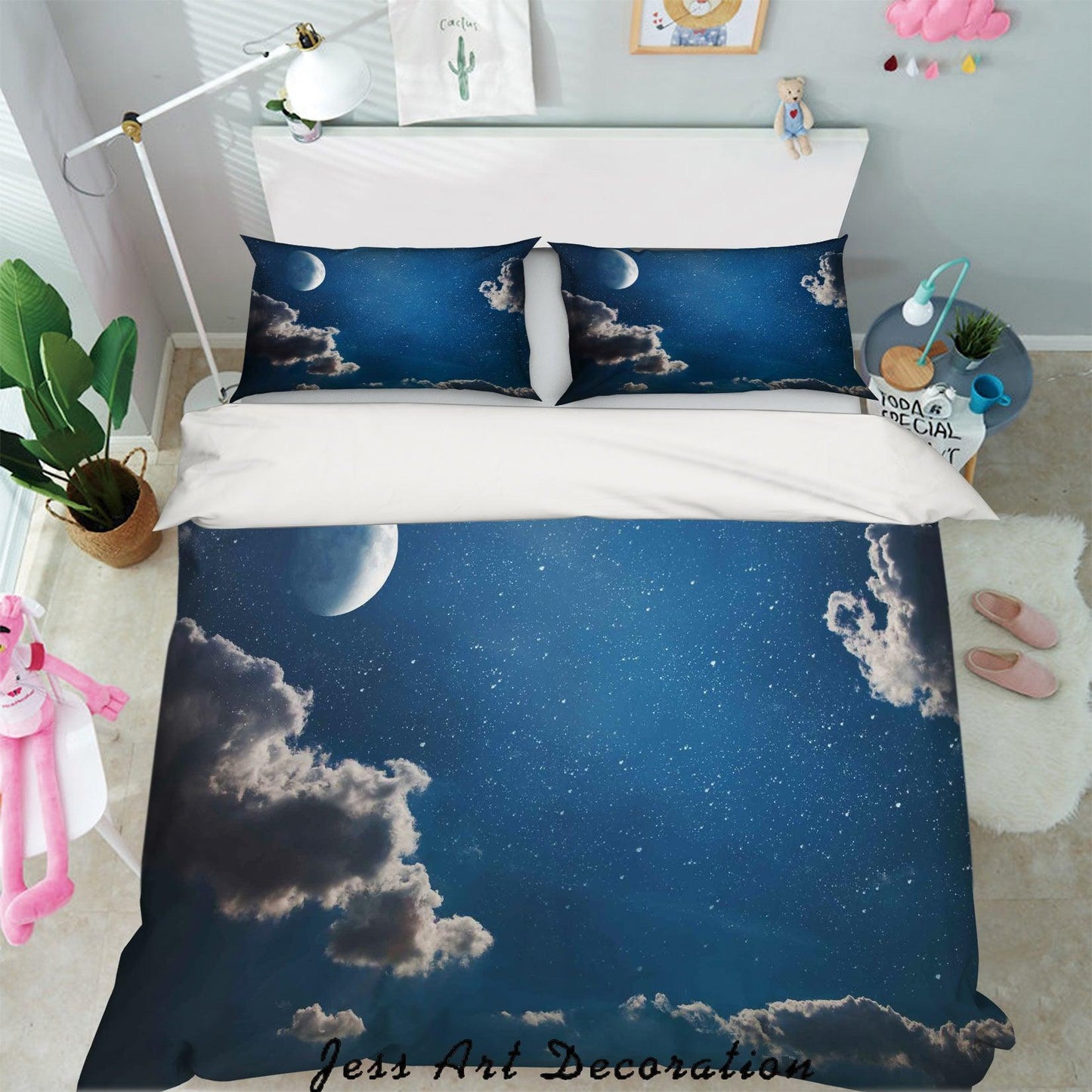 3D Blue Star Sky Moon Quilt Cover Set Bedding Set Pillowcases 59