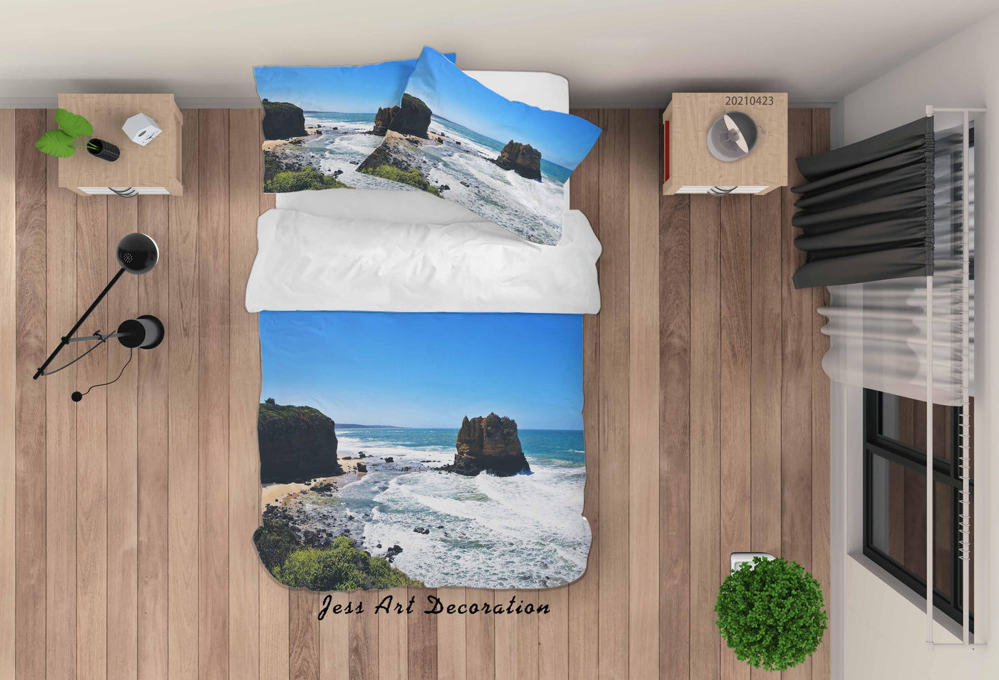 3D Blue Sky Sea Rock Landscape Quilt Cover Set Bedding Set Duvet Cover Pillowcases 66