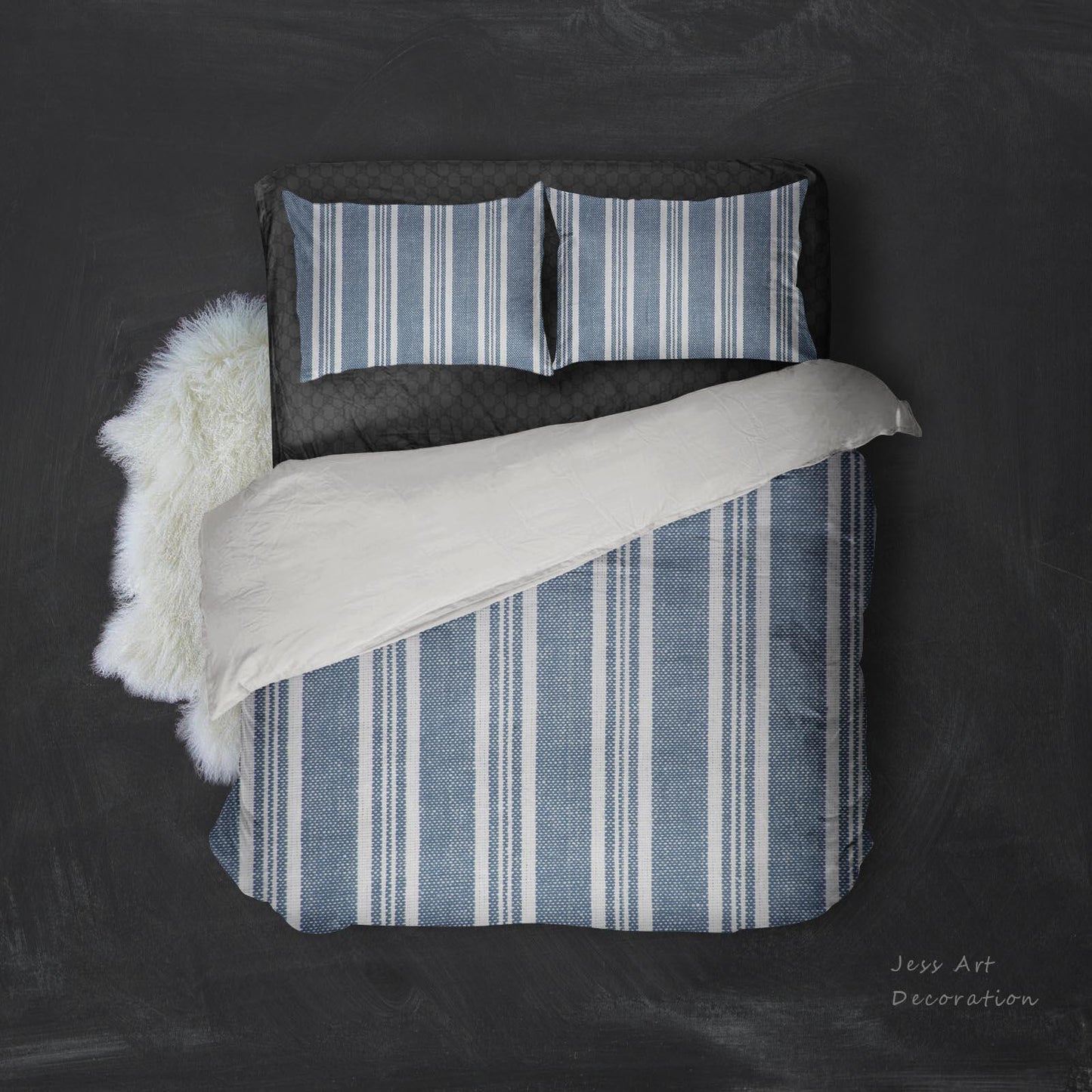 3D Blue White Vertical Stripes Quilt Cover Set Bedding Set Pillowcases 01