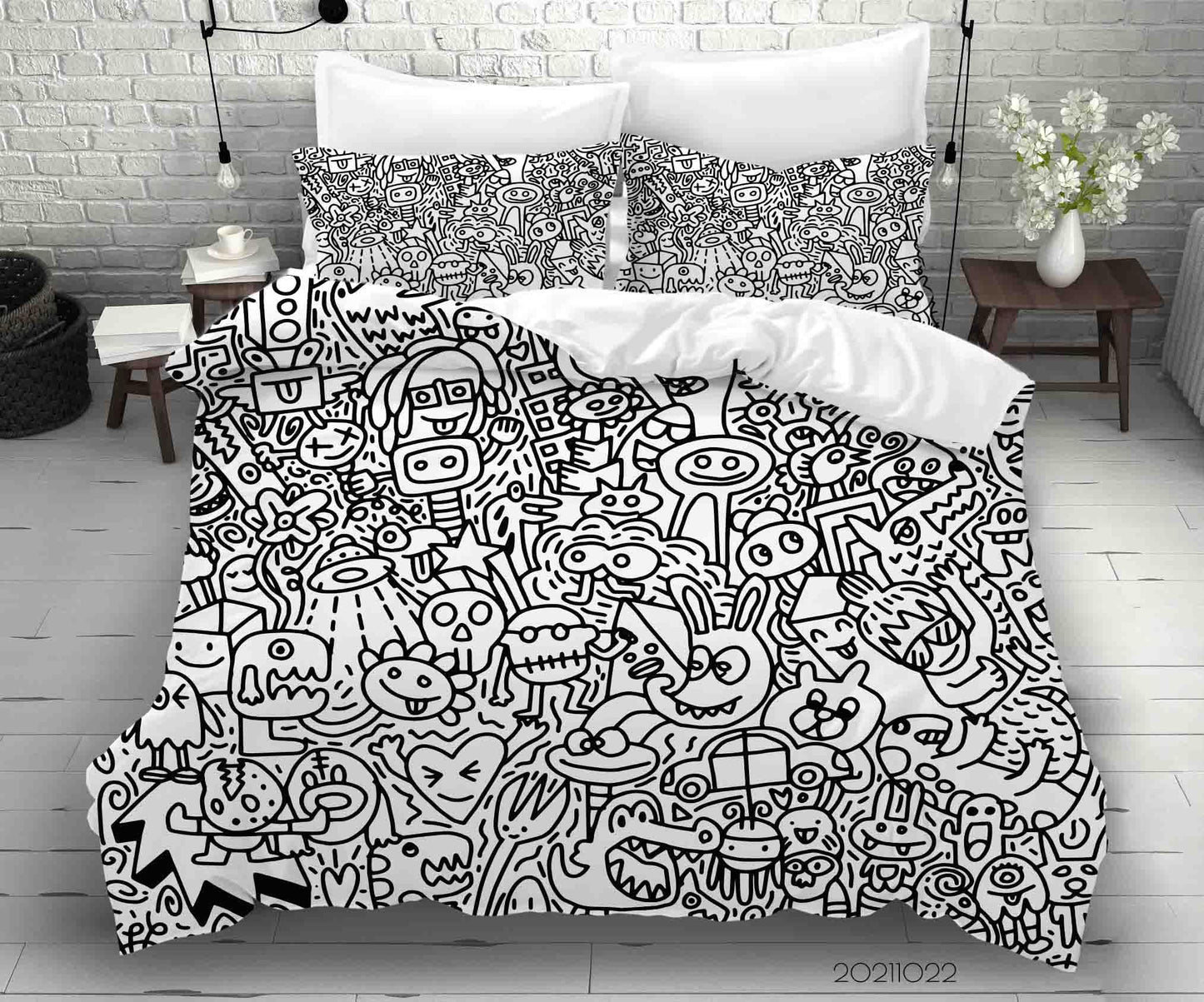 3D Cartoon Monster Graffiti Quilt Cover Set Bedding Set Duvet Cover Pillowcases 46