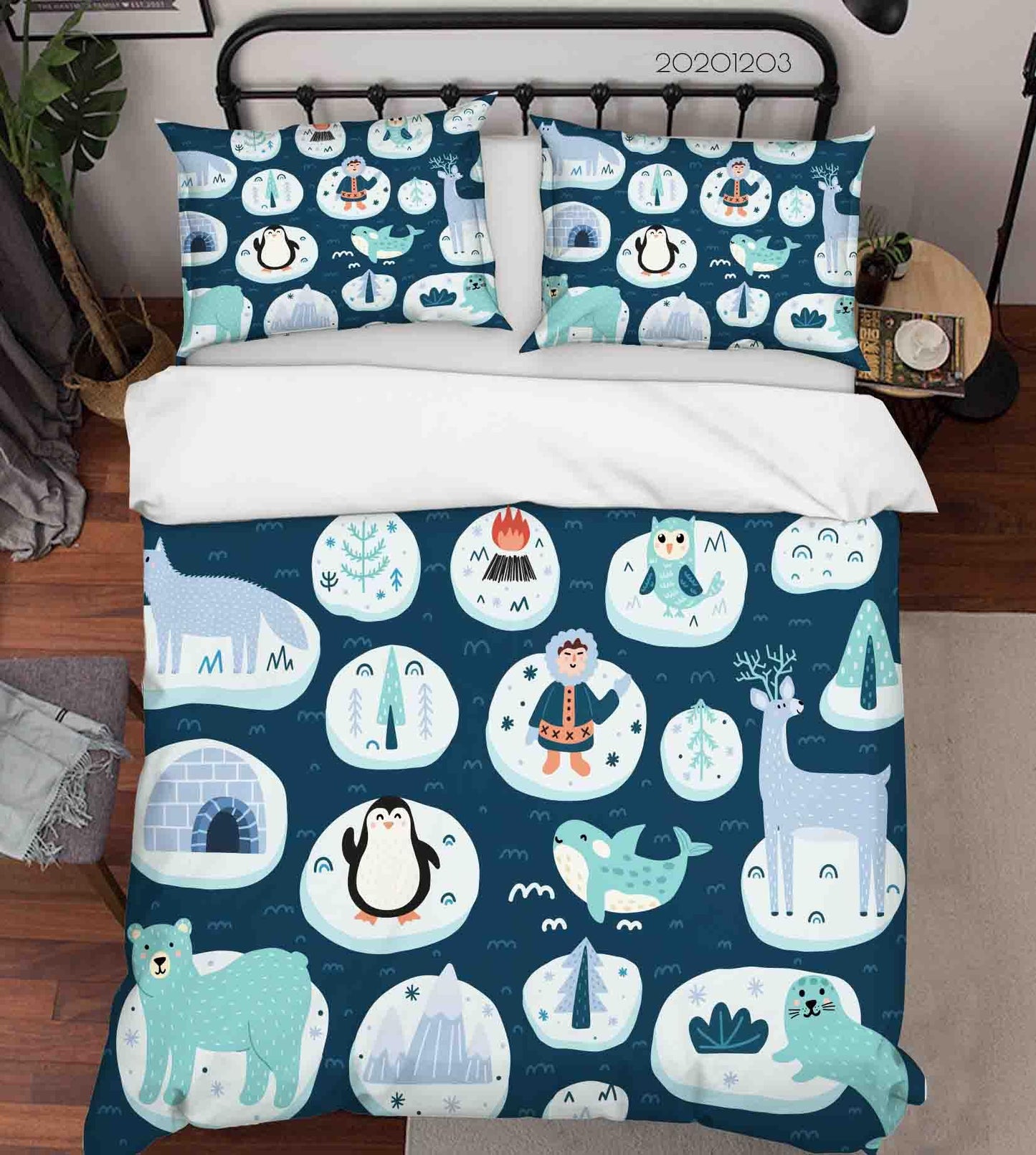 3D Cartoon Blue Iceburg Peaguin Bear Whale Animal Ocean Quilt Cover Set Bedding Set Duvet Cover Pillowcases LXL