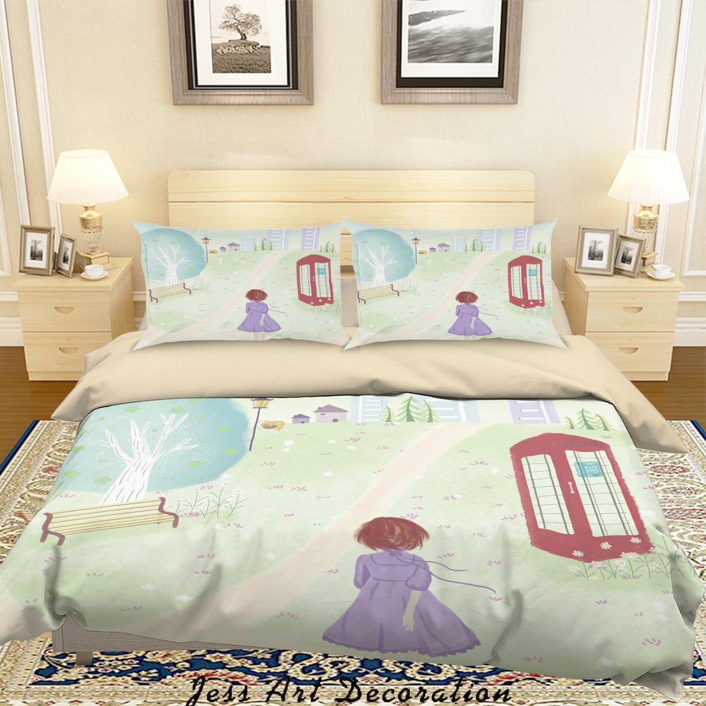 3D Cartoon Phone Booth Girl Tree Quilt Cover Set Bedding Set Duvet Cover Pillowcases A600 LQH