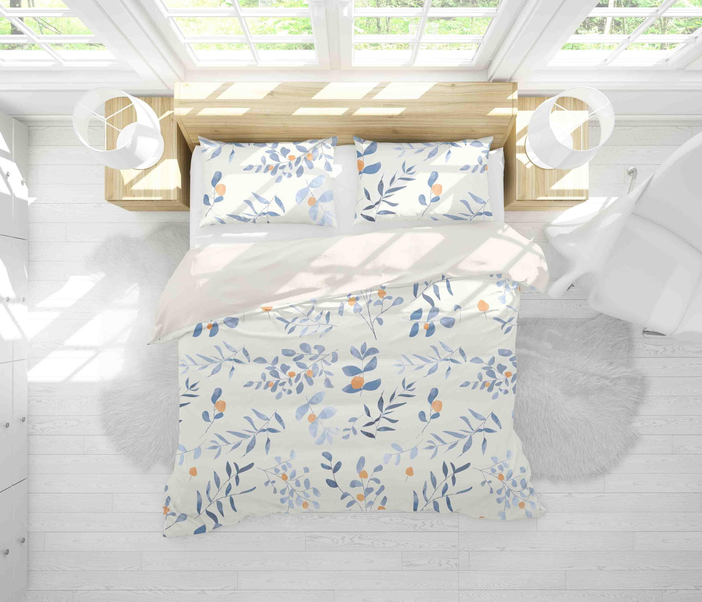 3D Blue Leaves Quilt Cover Set Bedding Set Pillowcases 171