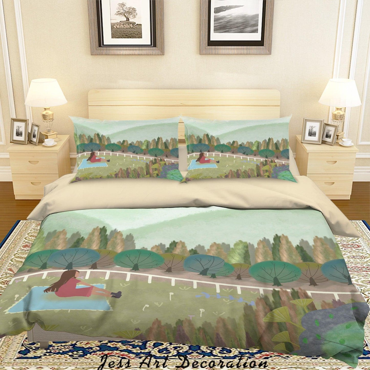 3D Cartoon Girl Lawn Forest Quilt Cover Set Bedding Set Duvet Cover Pillowcases A590 LQH