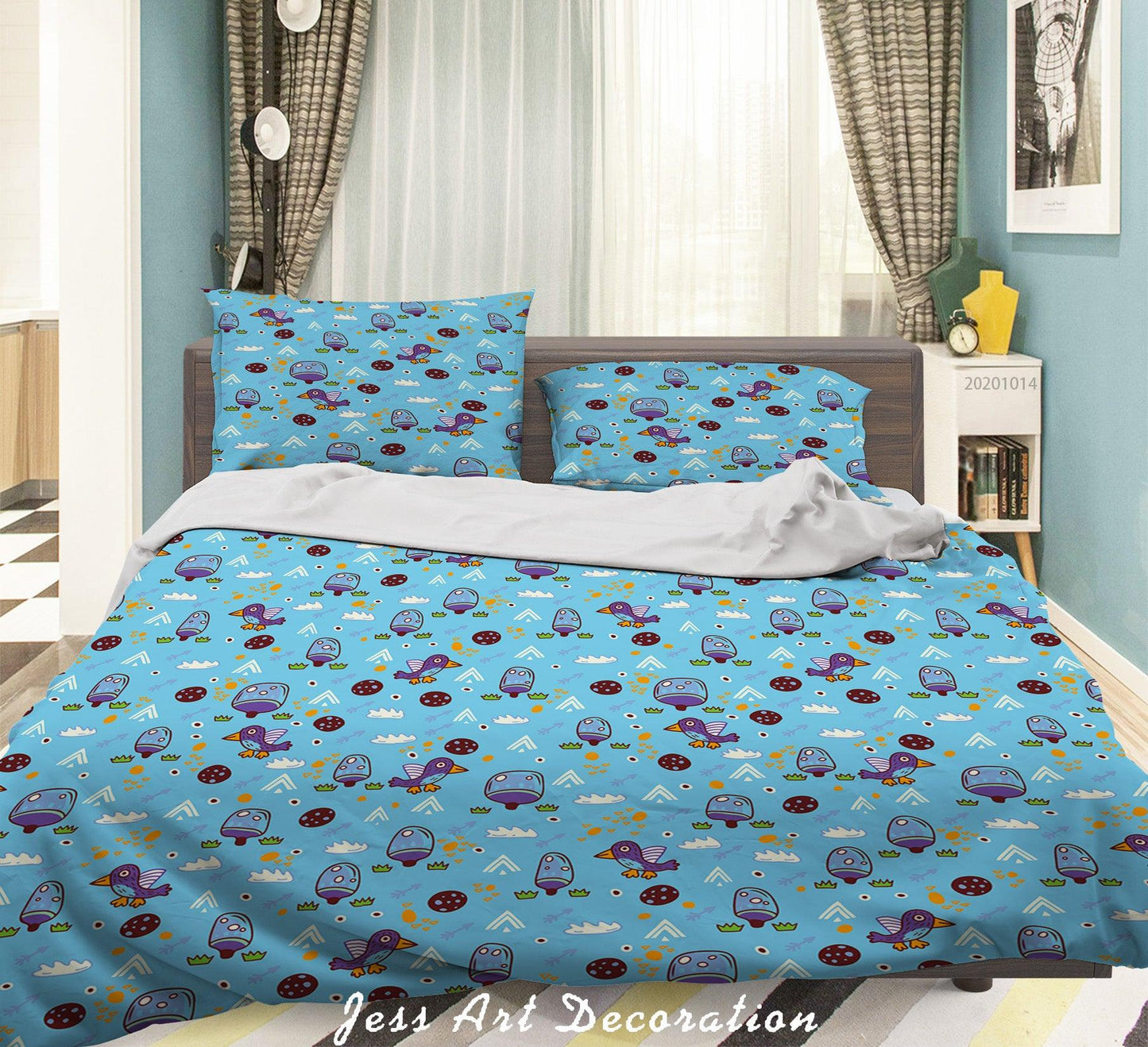 3D Cartoon Animal BIrd Leaves Pattern Quilt Cover Set Bedding Set Duvet Cover Pillowcases WJ 9712