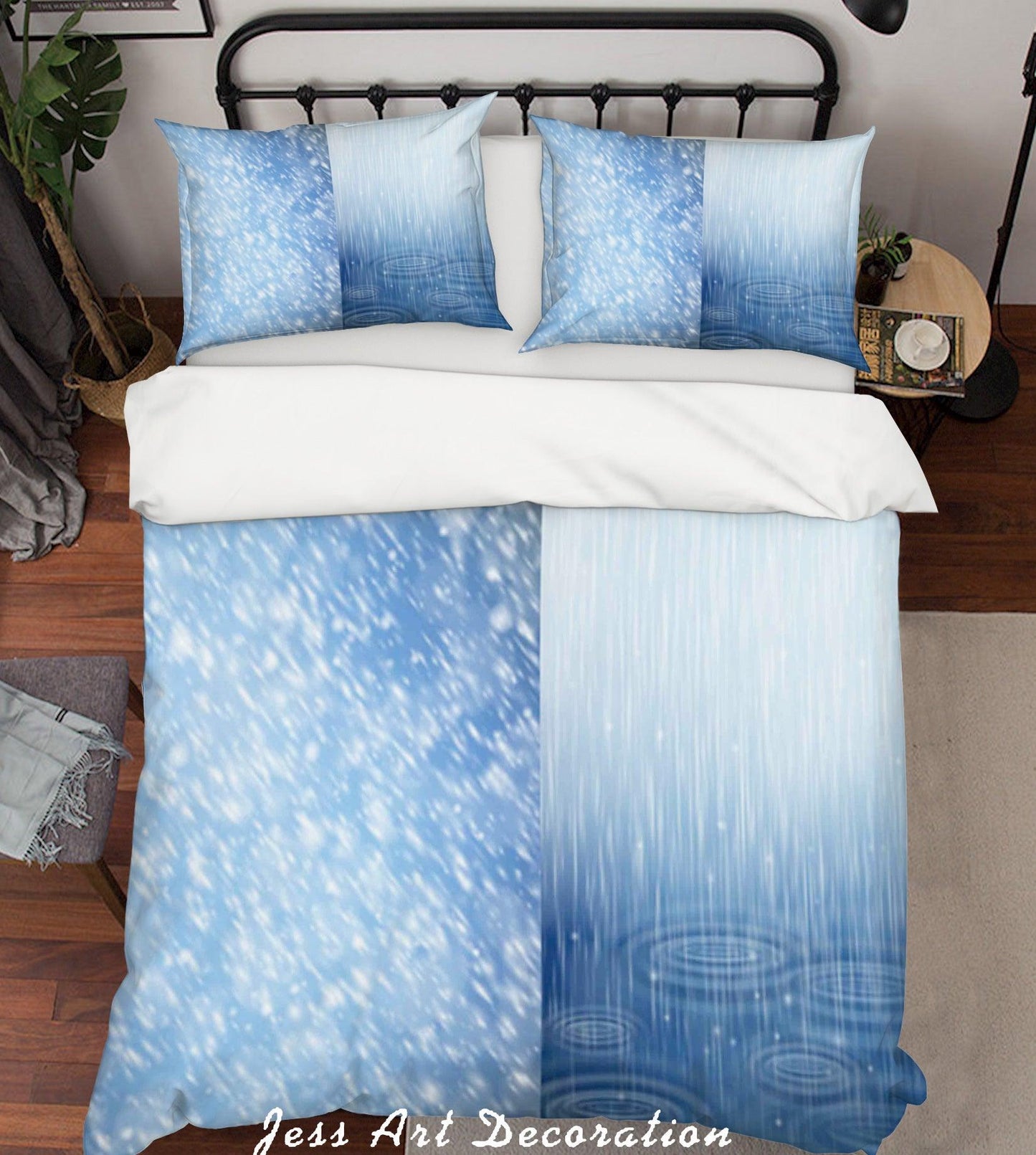 3D Blue Rain Quilt Cover Set Bedding Set Pillowcases 40