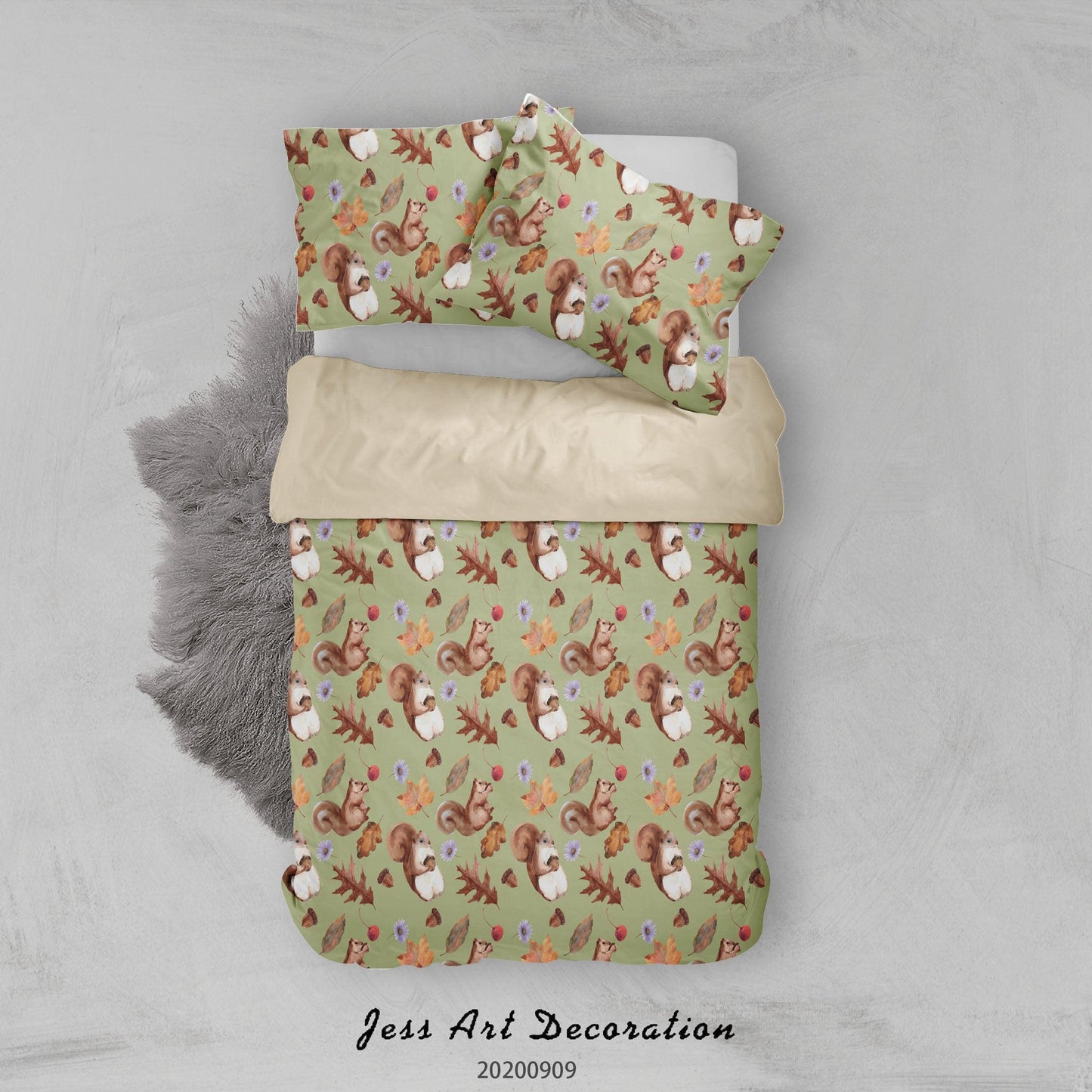 3D Autumnal Squirrels Pattern Quilt Cover Set Bedding Set Duvet Cover Pillowcases WJ 1903