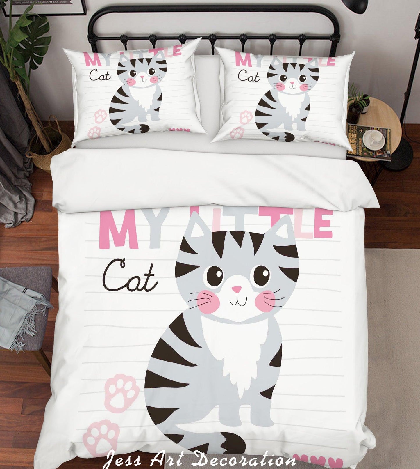 3D Cartoon Cat White Quilt Cover Set Bedding Set Pillowcases 171