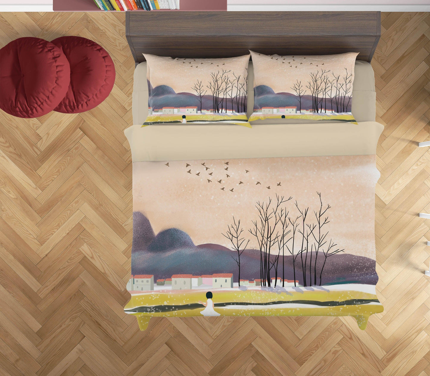 3D Cartoon House Tree Mountain Girl Quilt Cover Set Bedding Set Duvet Cover Pillowcases A553 LQH