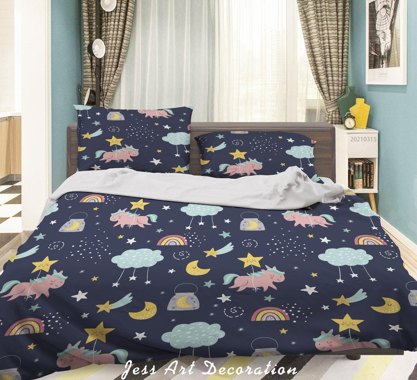 3D Cartoon Cloud Rainbow Unicorn Quilt Cover Set Bedding Set Duvet Cover Pillowcases 122
