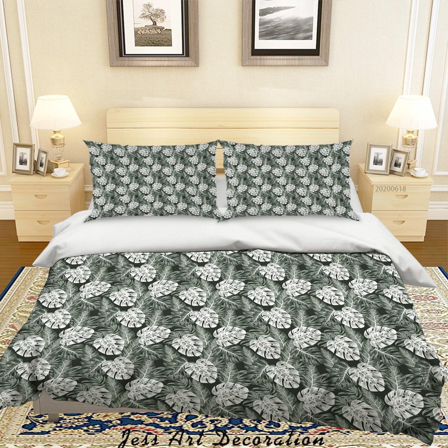 3D Black Tropical Leaves Quilt Cover Set Bedding Set Duvet Cover Pillowcases SF91