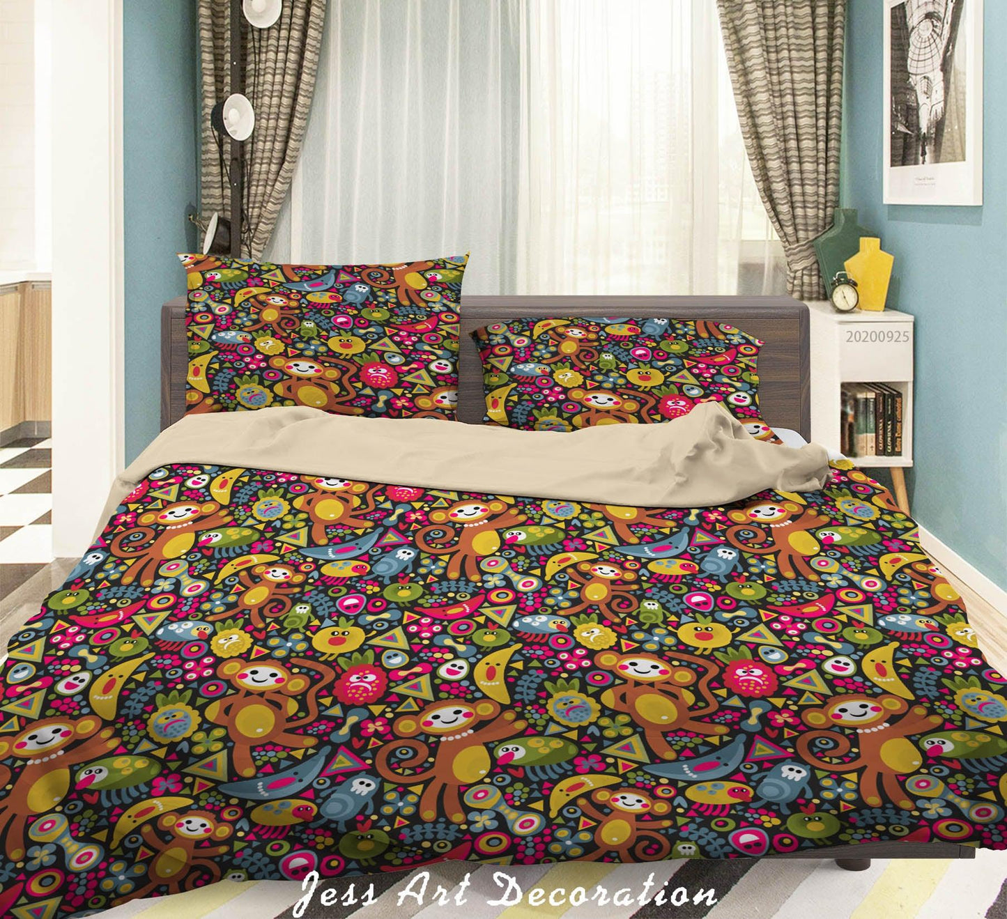 3D Cartoon Animal Monkey Banana Pattern Quilt Cover Set Bedding Set Duvet Cover Pillowcases WJ 6493