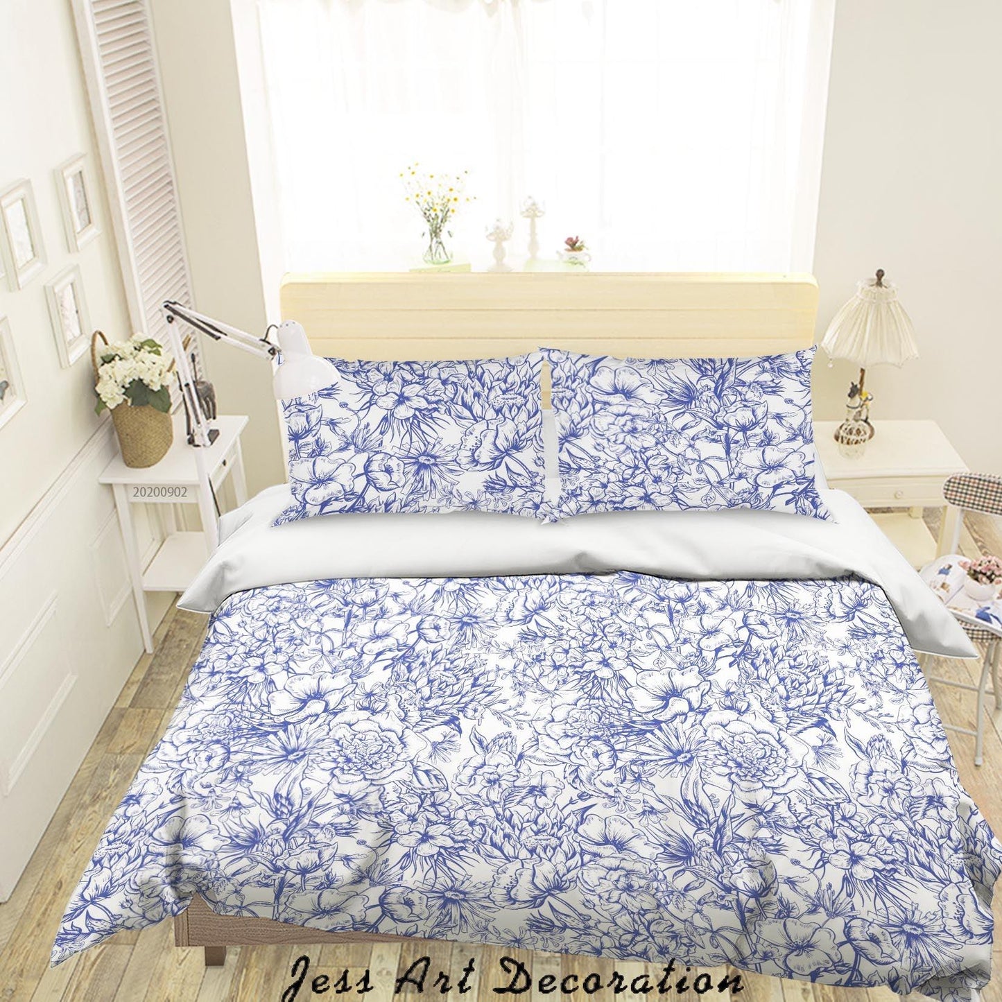 3D Blue Flowers Pattern Quilt Cover Set Bedding Set Duvet Cover Pillowcases WJ 1481