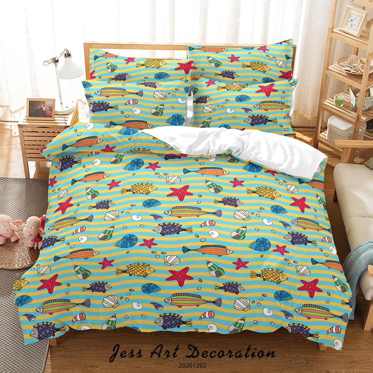 3D Cartoon Ocean Colorful Fish Shell Starfish  Conch Pattern Green Quilt Cover Set Bedding Set Duvet Cover Pillowcases LXL