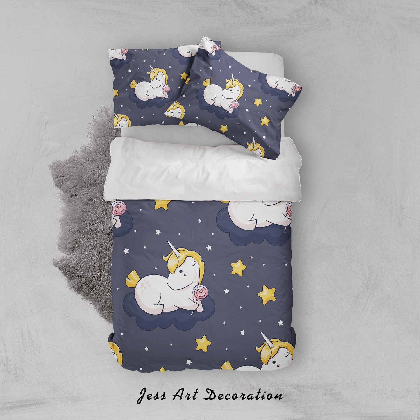 3D Black Unicorn Star Quilt Cover Set Bedding Set Pillowcases 07