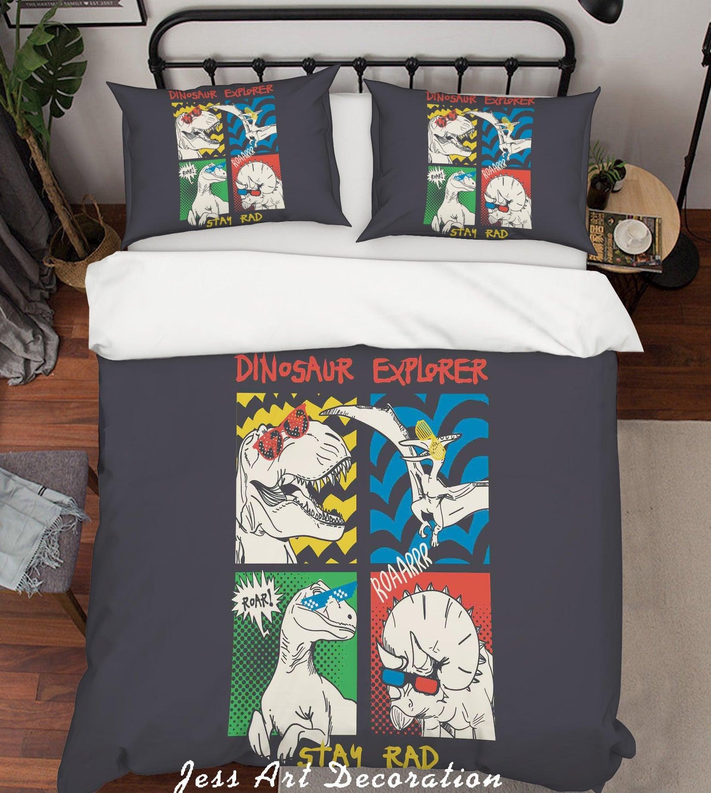 3D Cartoon Dinosaur Black Quilt Cover Set Bedding Set Pillowcases 29