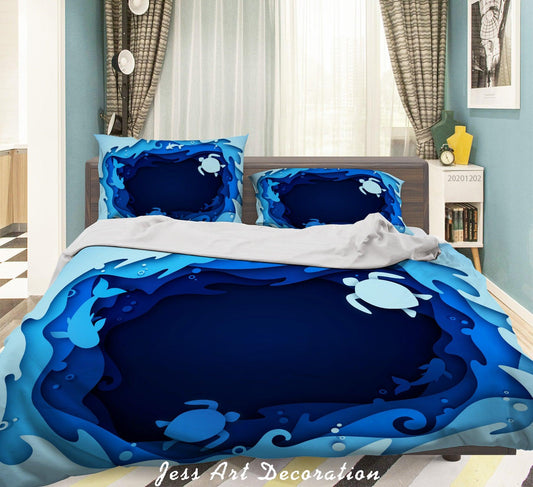 3D Cartoon Blue Ocean Sea Turtle Fish Quilt Cover Set Bedding Set Duvet Cover Pillowcases LXL