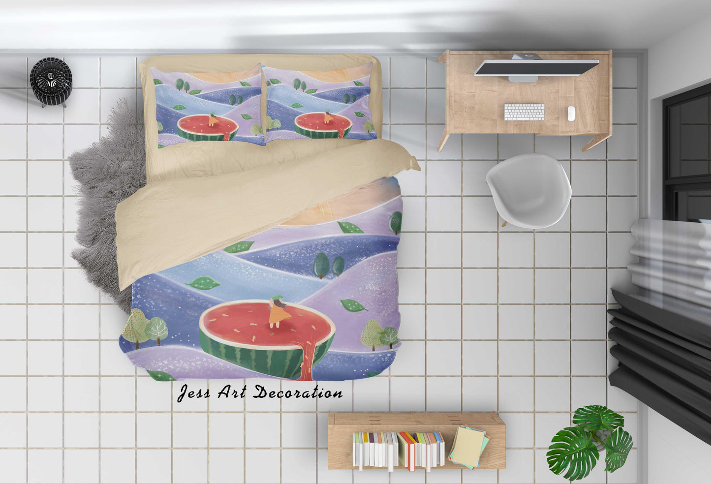 3D Cartoon Hill Watermelon Girl Quilt Cover Set Bedding Set Duvet Cover Pillowcases A608 LQH