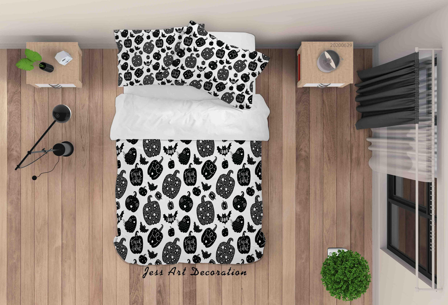3D Black White Halloween Party Quilt Cover Set Bedding Set Duvet Cover Pillowcases SF40