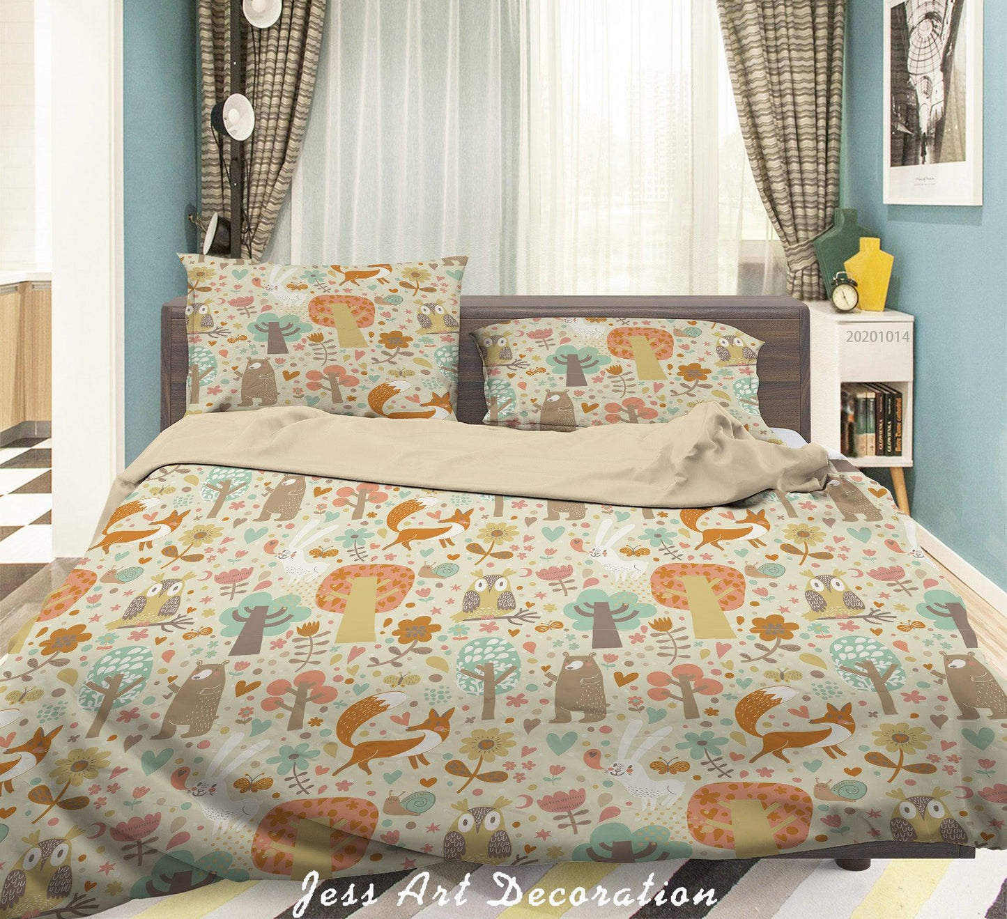 3D Cartoon Animal Leaves Owl Bear Pattern Quilt Cover Set Bedding Set Duvet Cover Pillowcases WJ 9706