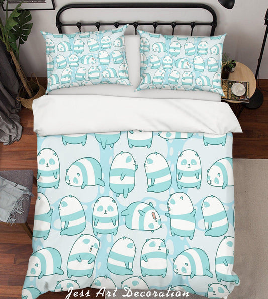 3D Cartoon Green Panda Quilt Cover Set Bedding Set Pillowcases 113