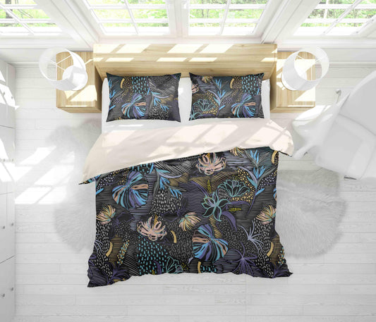 3D Black Leaves Floral Quilt Cover Set Bedding Set Pillowcases 25
