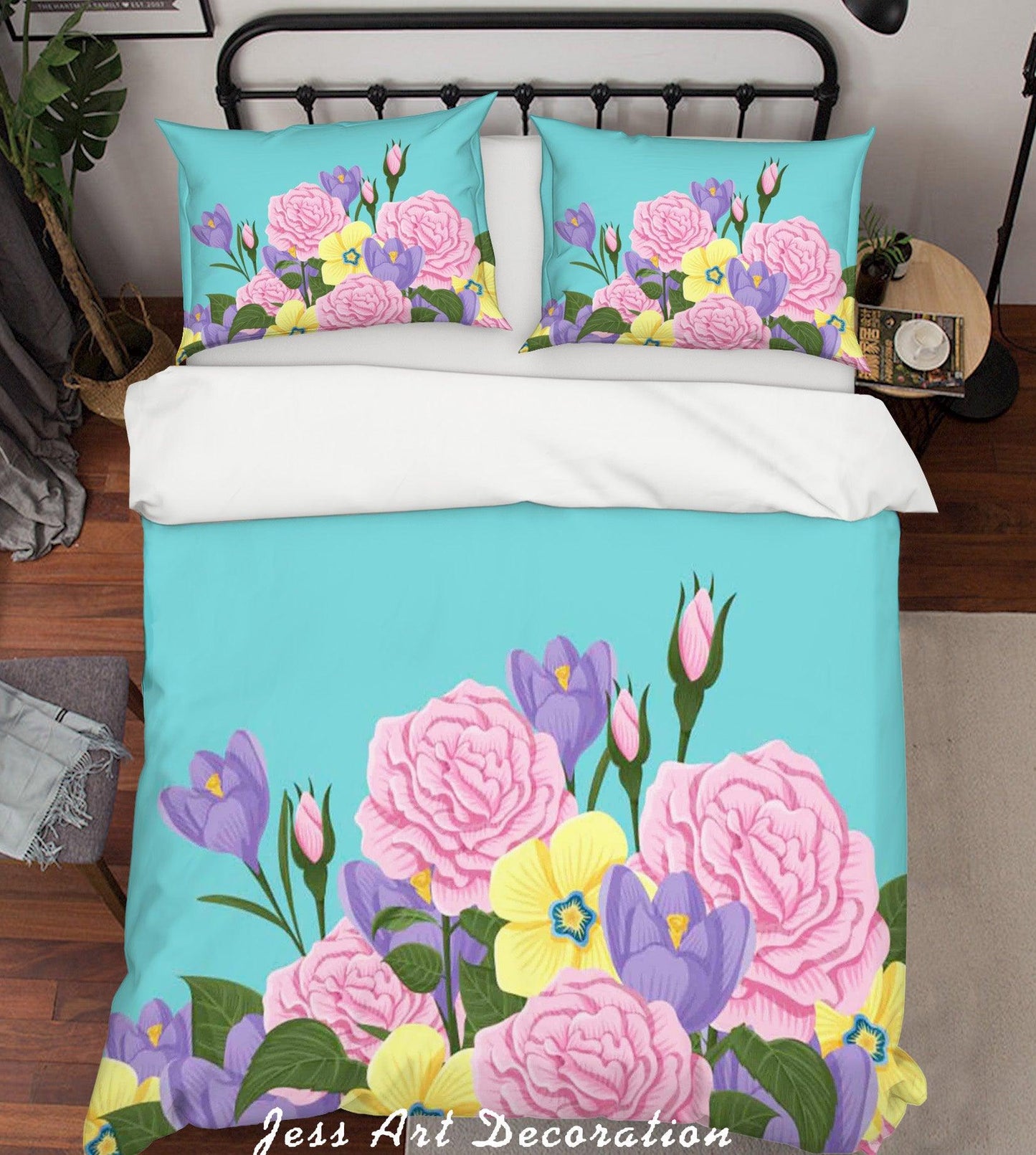 3D Blue Floral Quilt Cover Set Bedding Set Pillowcases 114