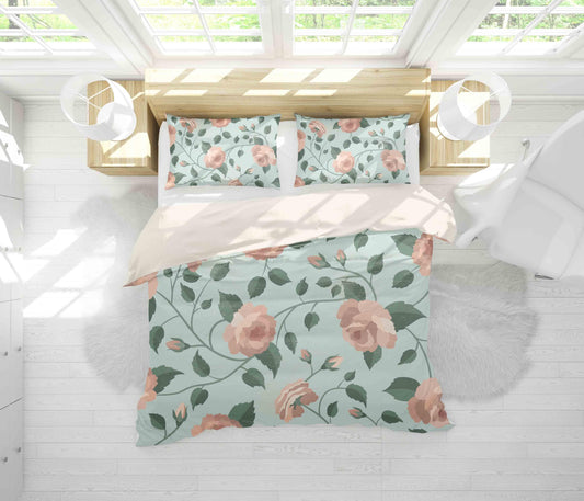 3D Blue Pink Floral Leaves Quilt Cover Set Bedding Set Pillowcases 59