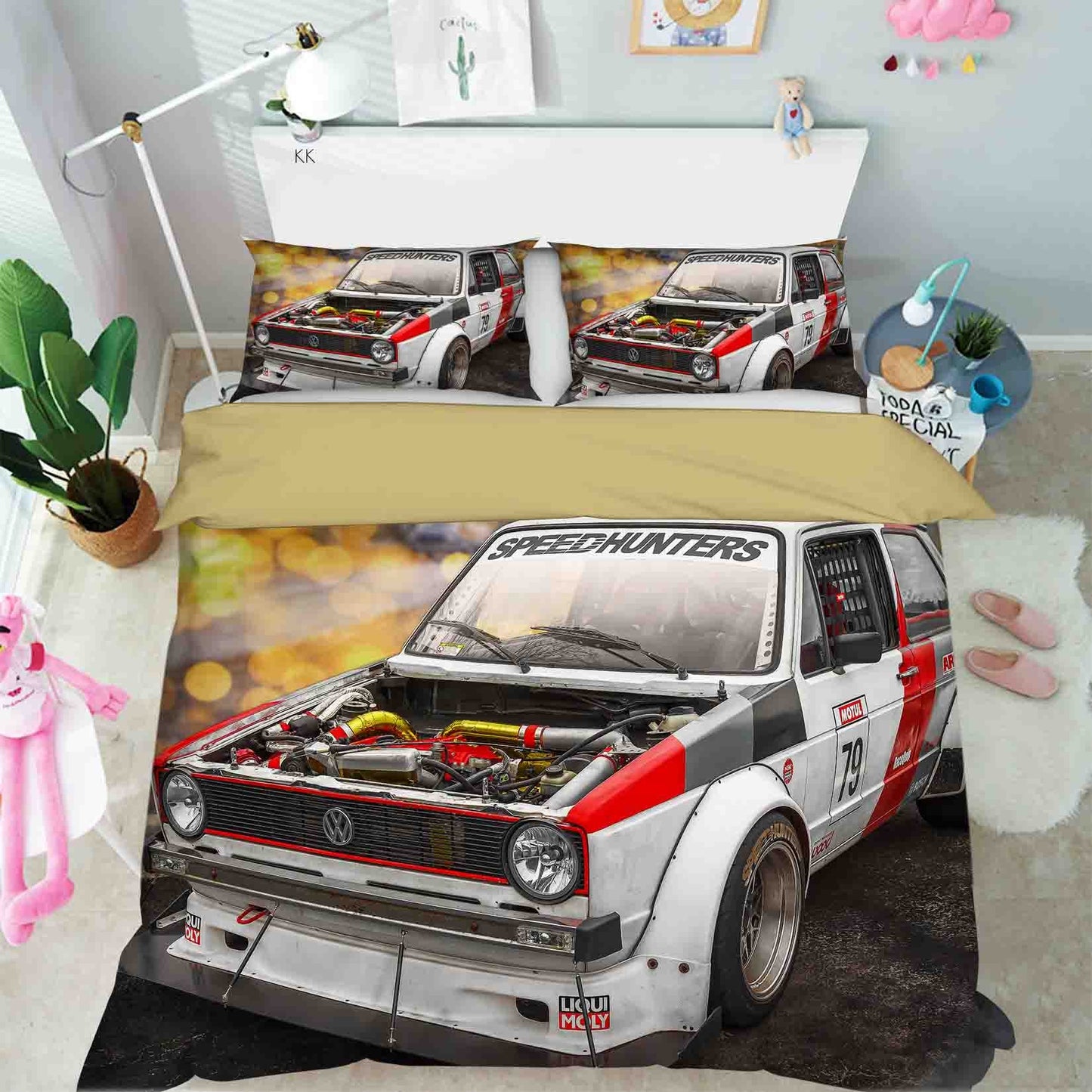 3D Automobile Apricot Quilt Cover Set Bedding Set Duvet Cover Pillowcase 406