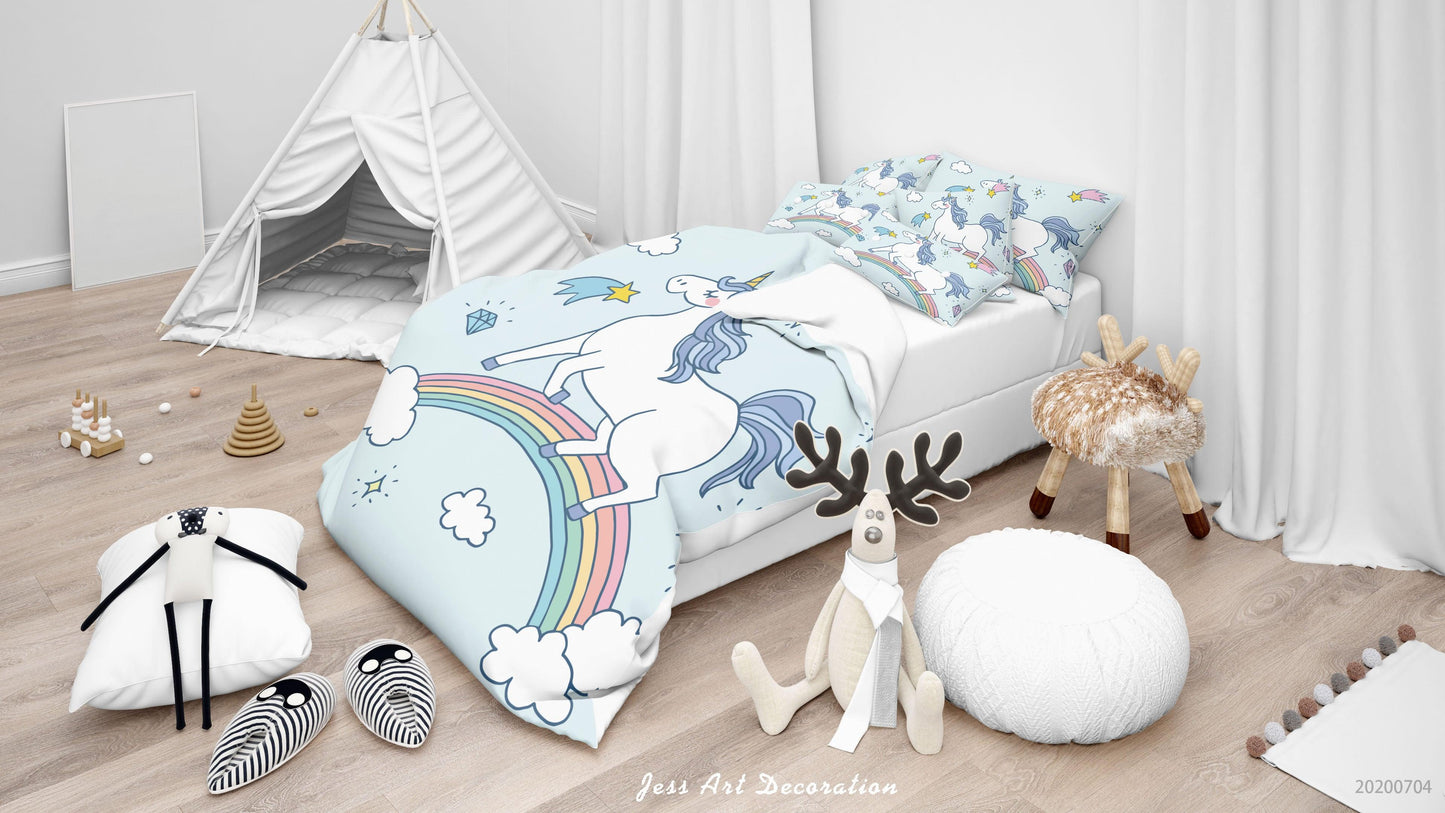 3D Blue Rainbow Unicorn Quilt Cover Set Bedding Set Duvet Cover Pillowcases SF21
