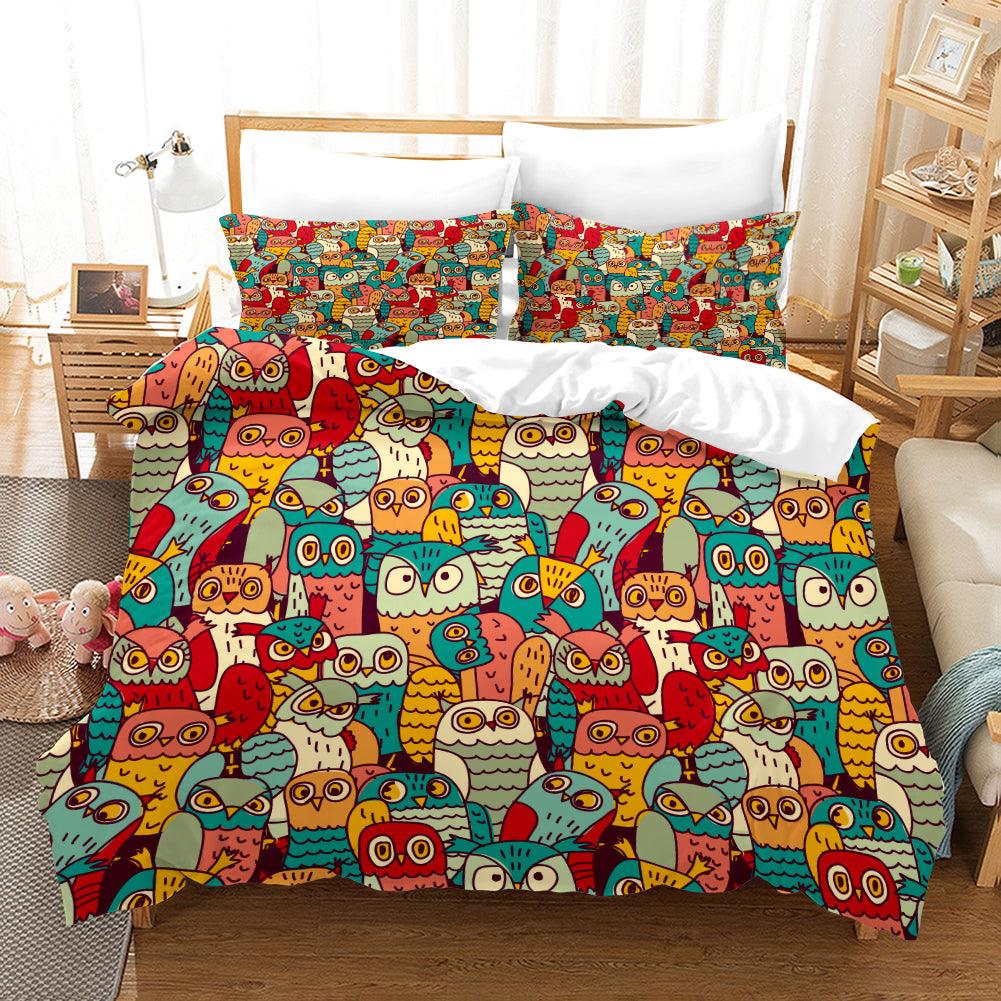 3D Cartoon Owl Quilt Cover Set Bedding Set Duvet Cover Pillowcases SF70