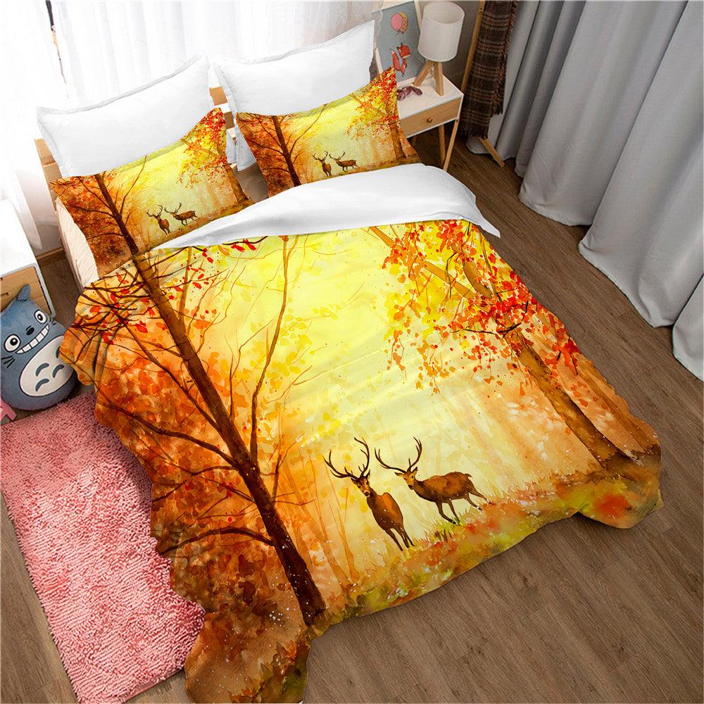 3D Autumn Forest Animal Elk Quilt Cover Set Bedding Set Duvet Cover Pillowcases 90