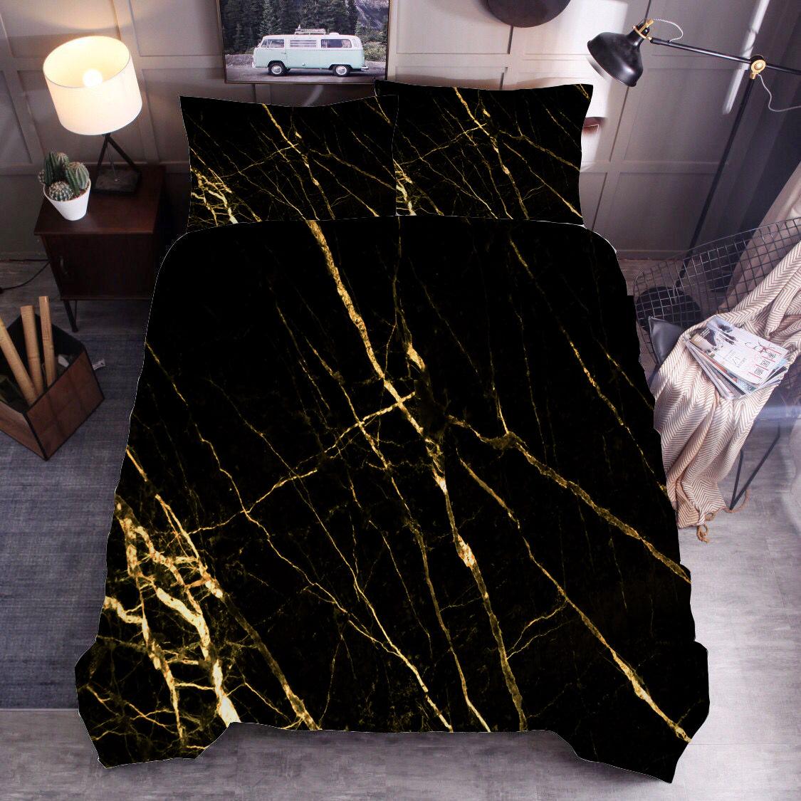 3D Black Golden Marble Texture Quilt Cover Set Bedding Set Duvet Cover Pillowcases SF91