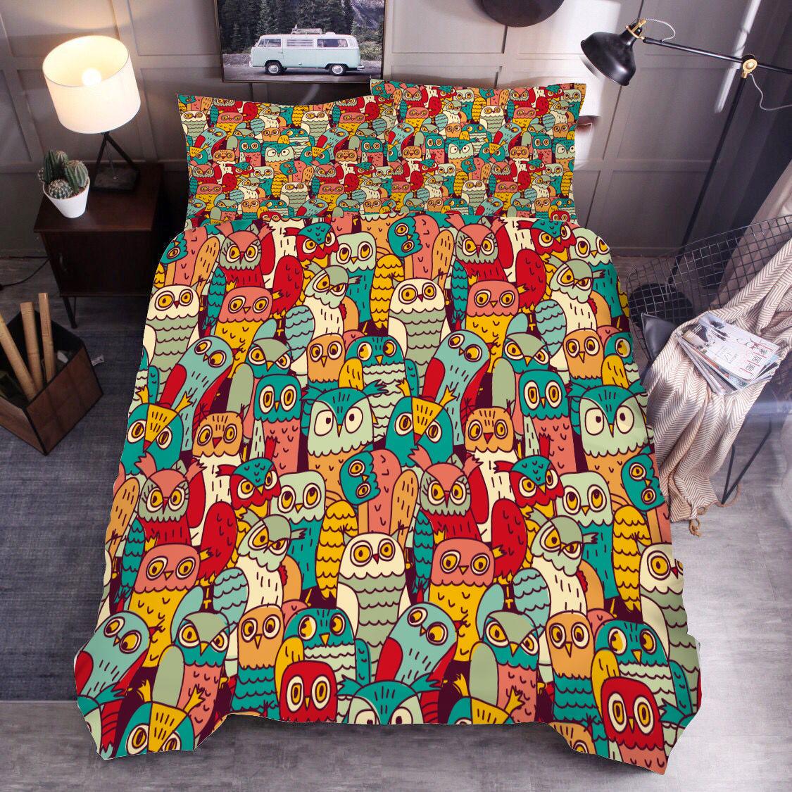 3D Cartoon Owl Quilt Cover Set Bedding Set Duvet Cover Pillowcases SF70
