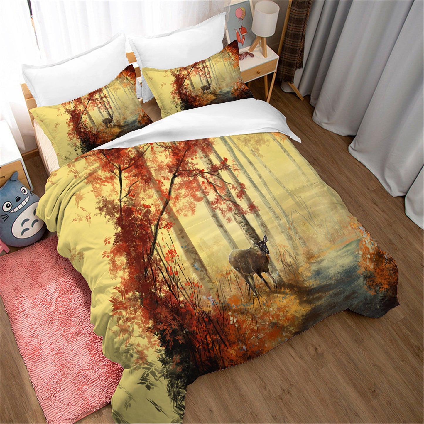 3D Autumn Forest Animal Elk Landscape Quilt Cover Set Bedding Set Duvet Cover Pillowcases 52