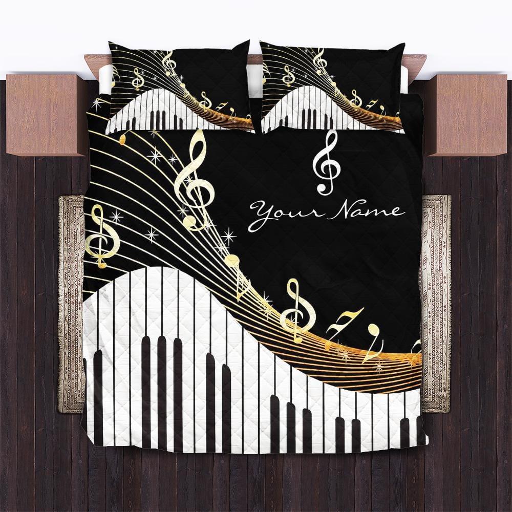 Christmas Gift For Family Members Personalized Piano-themed Quilt Bedding Set 3pcs