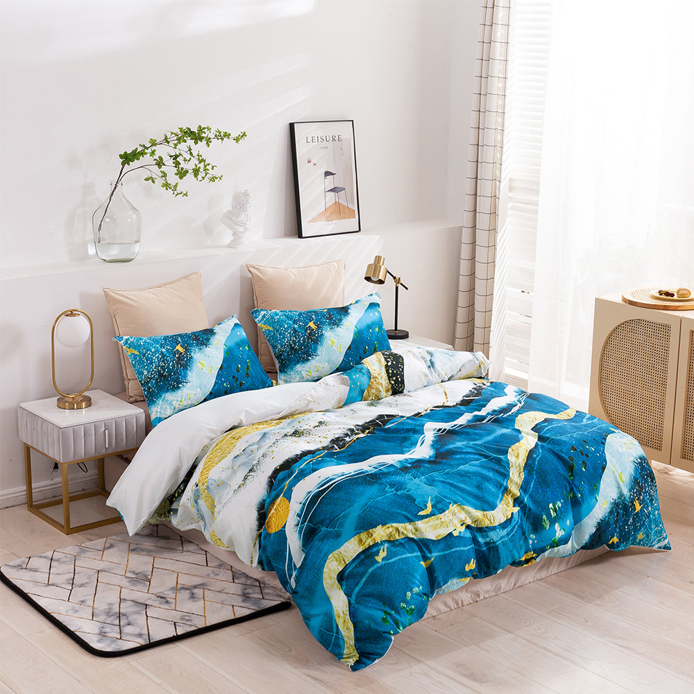 3D Blue Golden Abstract Quilt Cover Set Bedding Set Duvet Cover Pillowcases 310