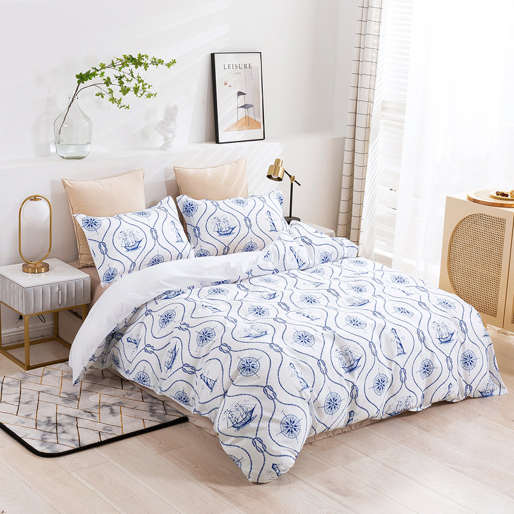 3D Boat Rudder Lighthouse Pattern Blue Quilt Cover Set Bedding Set Duvet Cover Pillowcases 278