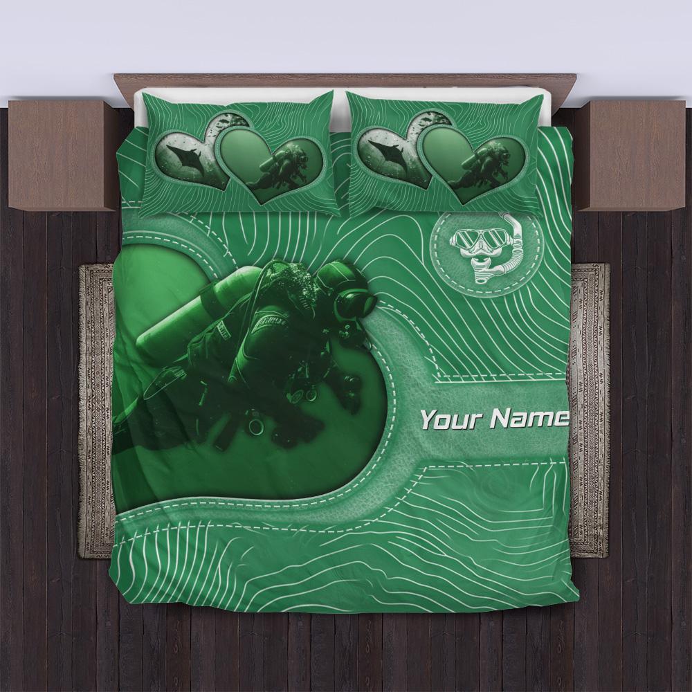 Custom Name Scuba Diving Quilt Bedding Set Personalized Comfort For Ocean Lovers