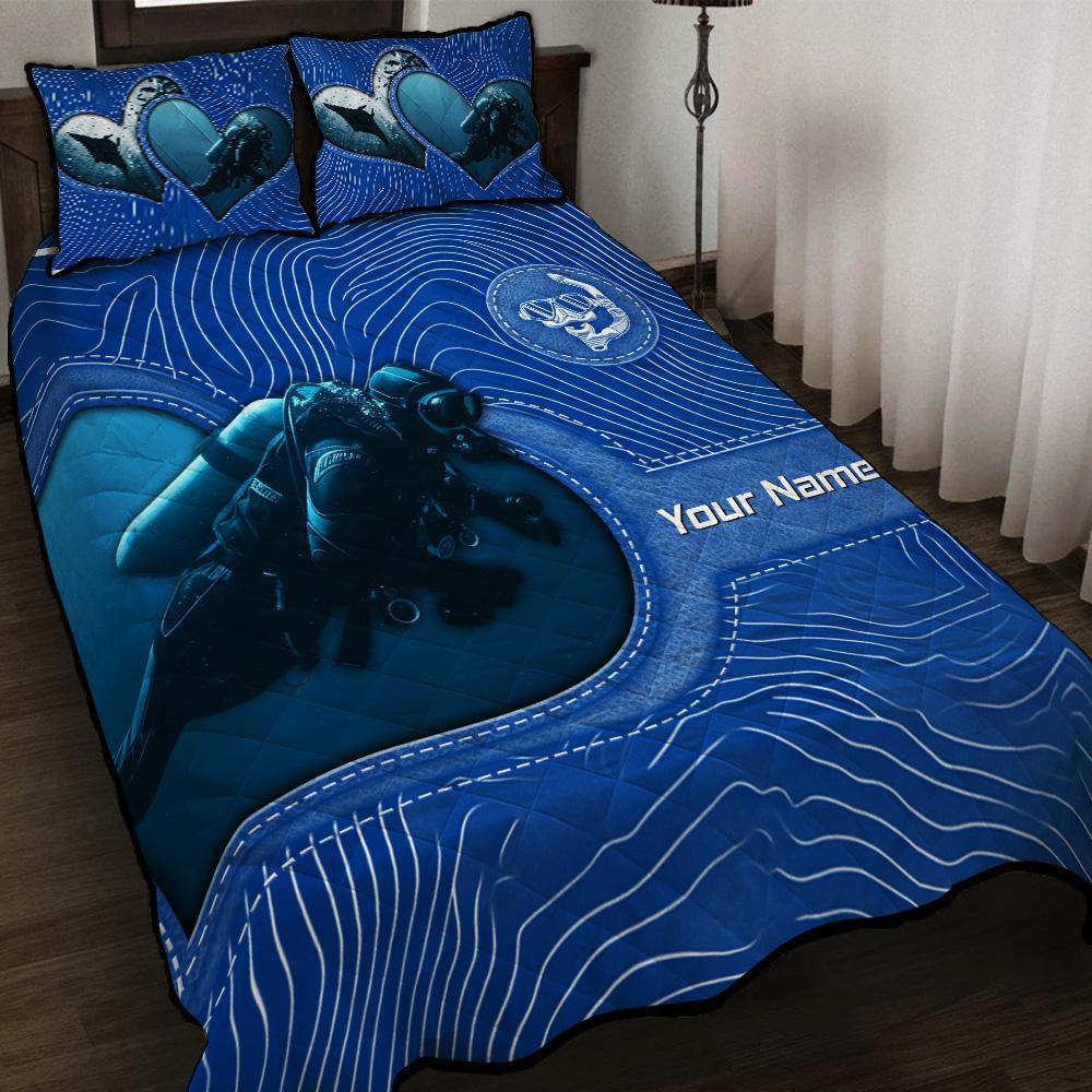 Custom Name Scuba Diving Quilt Bedding Set Personalized Comfort For Ocean Lovers