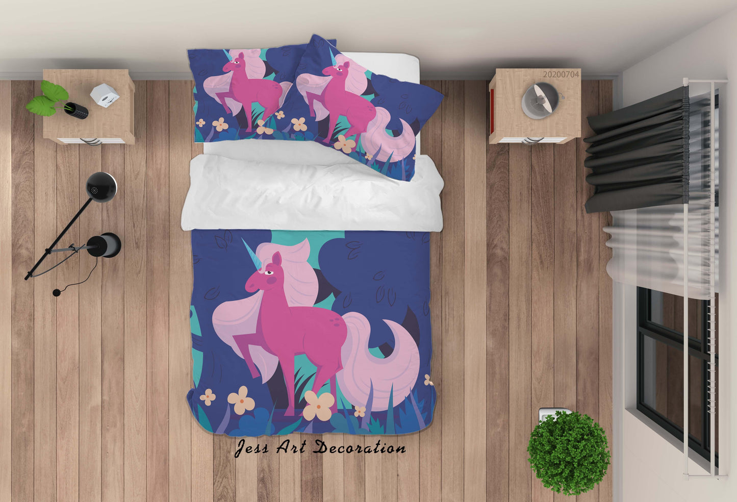 3D Blue Pink Floral Unicorn Quilt Cover Set Bedding Set Duvet Cover Pillowcases SF145