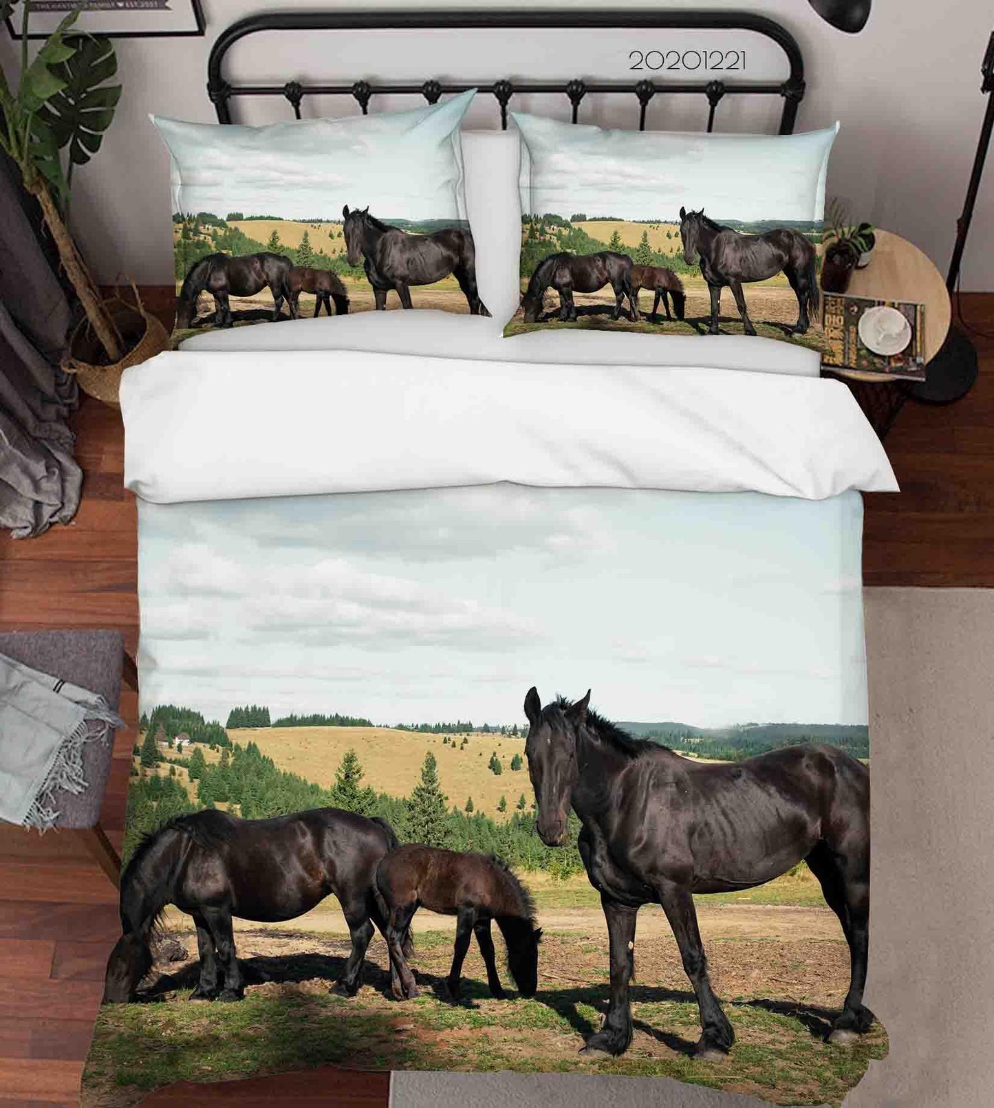3D Animal Black Horse Quilt Cover Set Bedding Set Duvet Cover Pillowcases 243 LQH