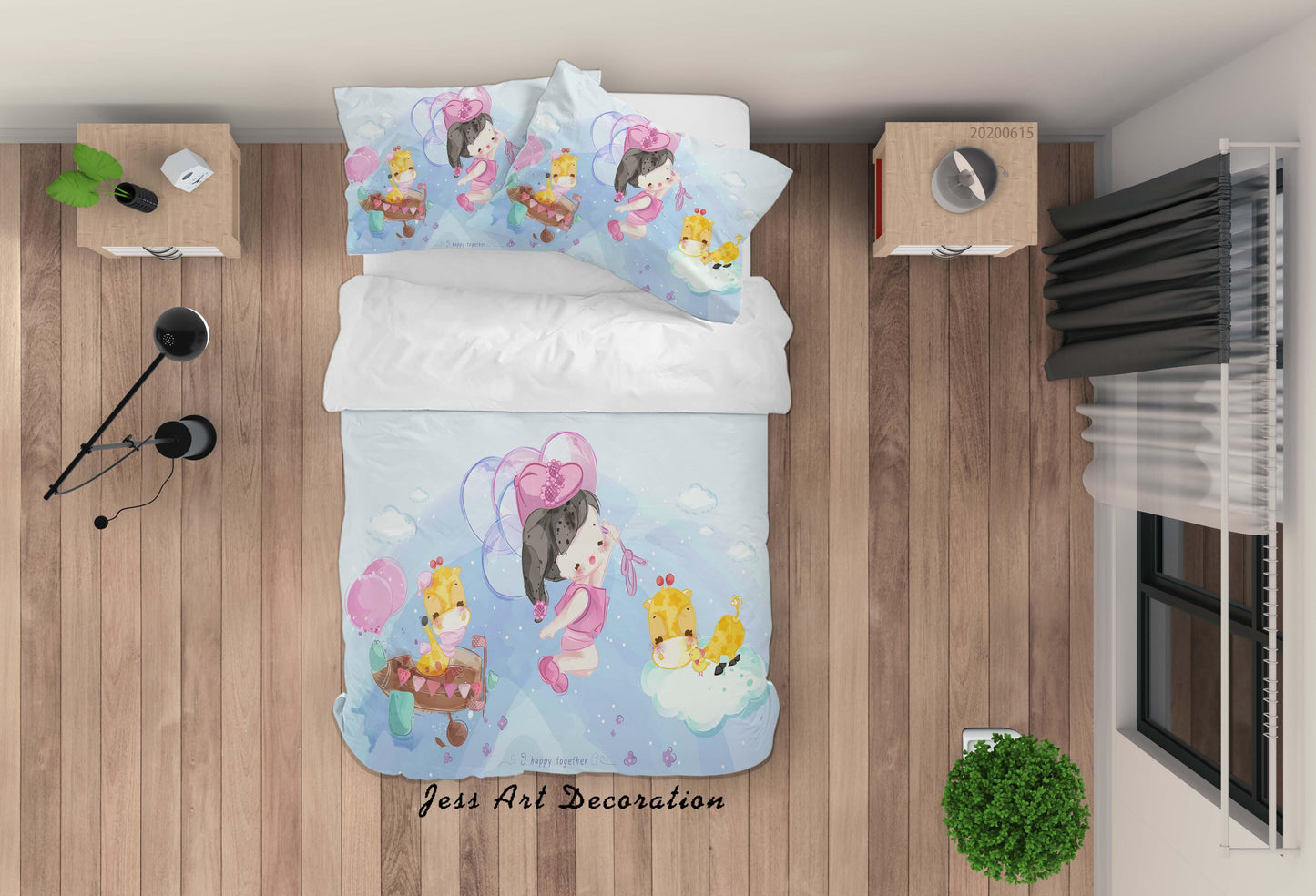 3D Blue Cartoon Giraffe Girl Quilt Cover Set Bedding Set Duvet Cover Pillowcases SF29