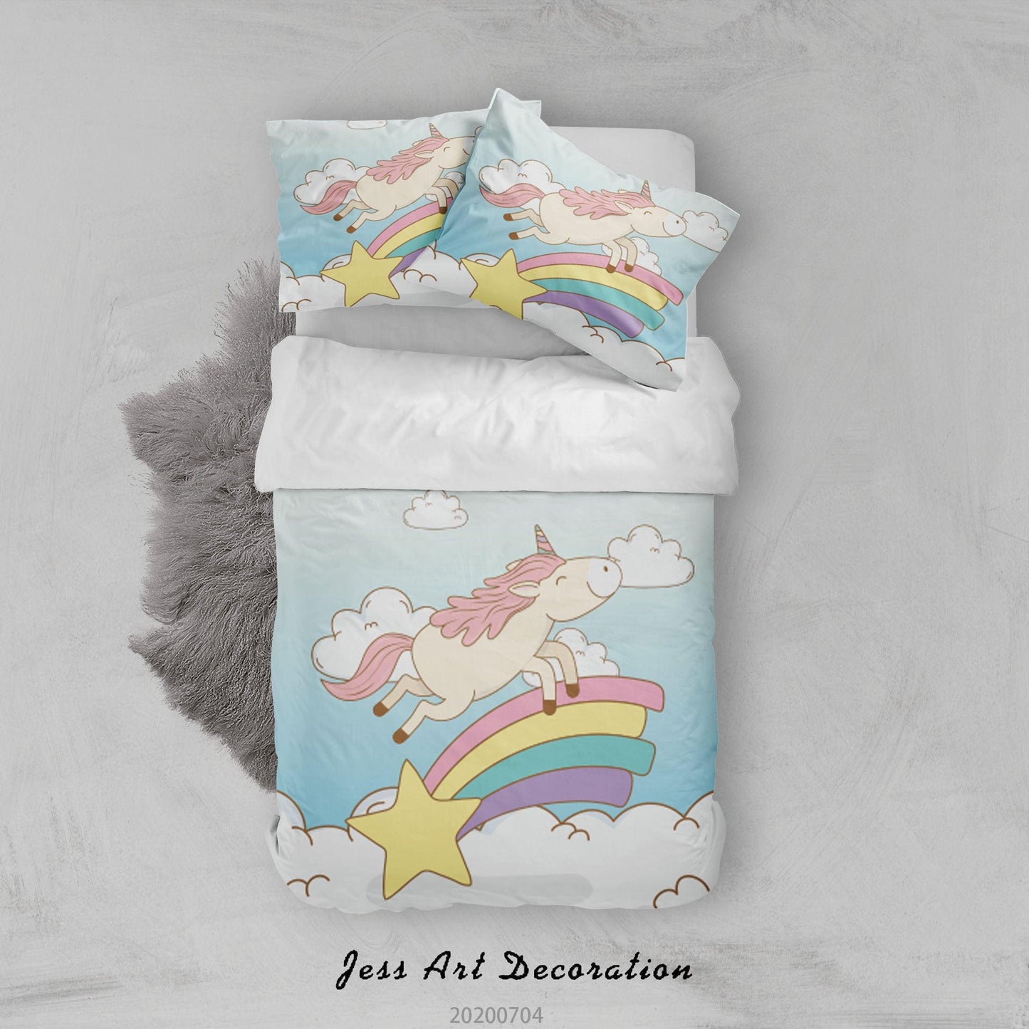3D Blue Unicorn Star Quilt Cover Set Bedding Set Duvet Cover Pillowcases SF13