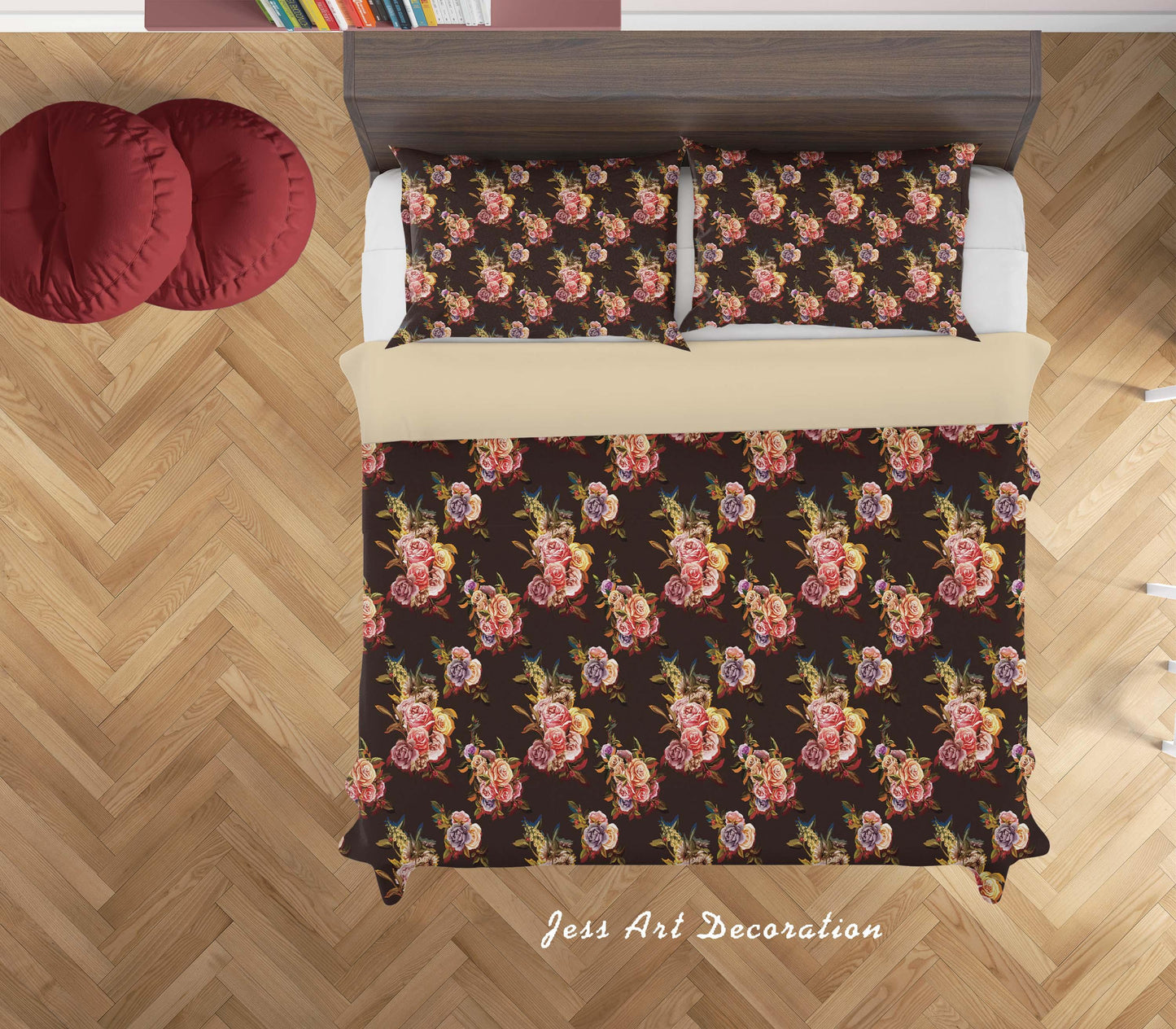 3D Black Red Flowers Quilt Cover Set Bedding Set Duvet Cover Pillowcases SF09