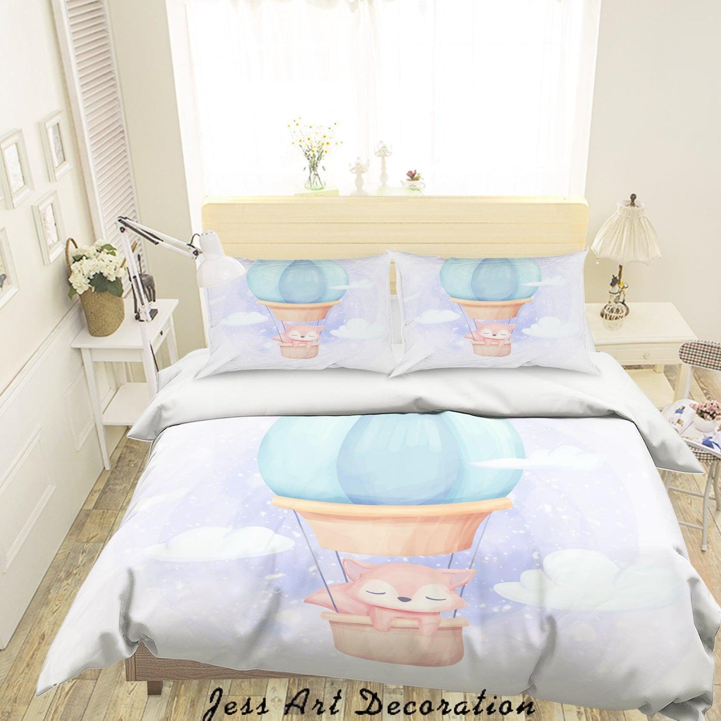 3D Cartoon Fox Hot Air Balloon Quilt Cover Set Bedding Set Duvet Cover Pillowcases SF78
